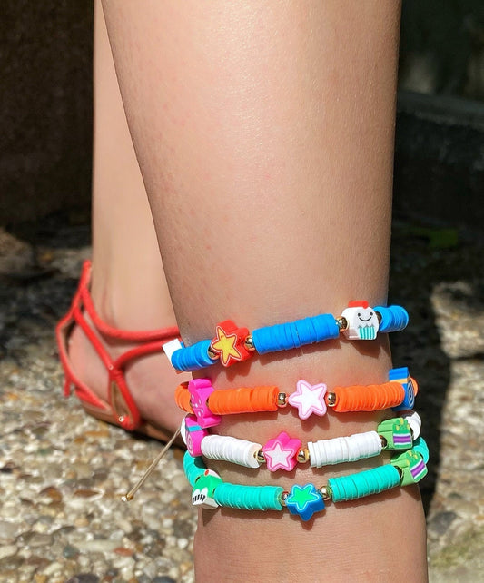 Colorful Bead Beach Anklet Bracelet • Tropical Multicolor Cute Heishi