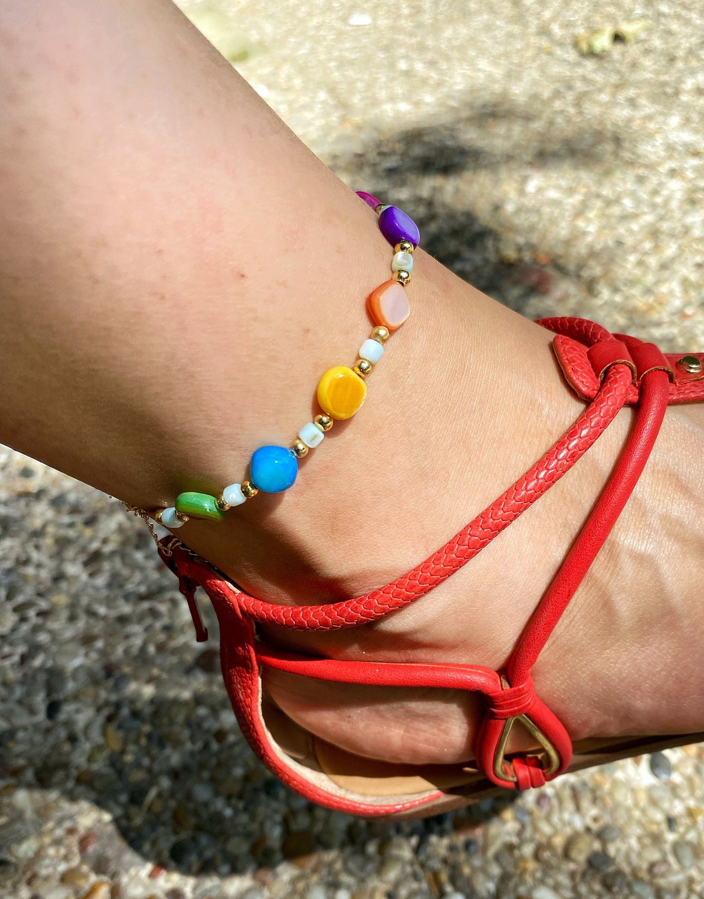 Colorful Beach Anklet • Tropical Summer Stone Sea Ankle Bracelet