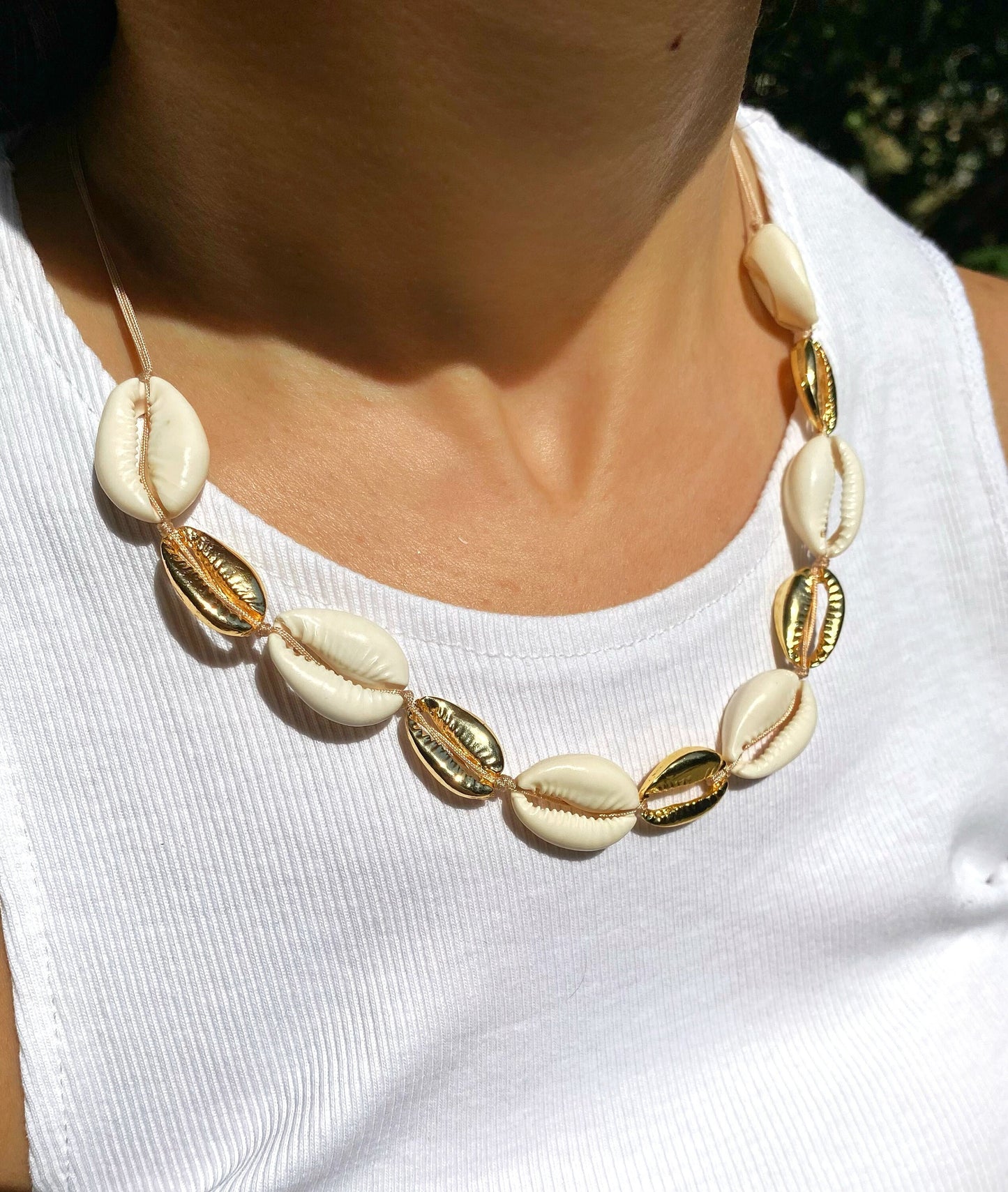 Sea Shell Adjustable Beach Necklace • Summer Cowrie Gold Choker