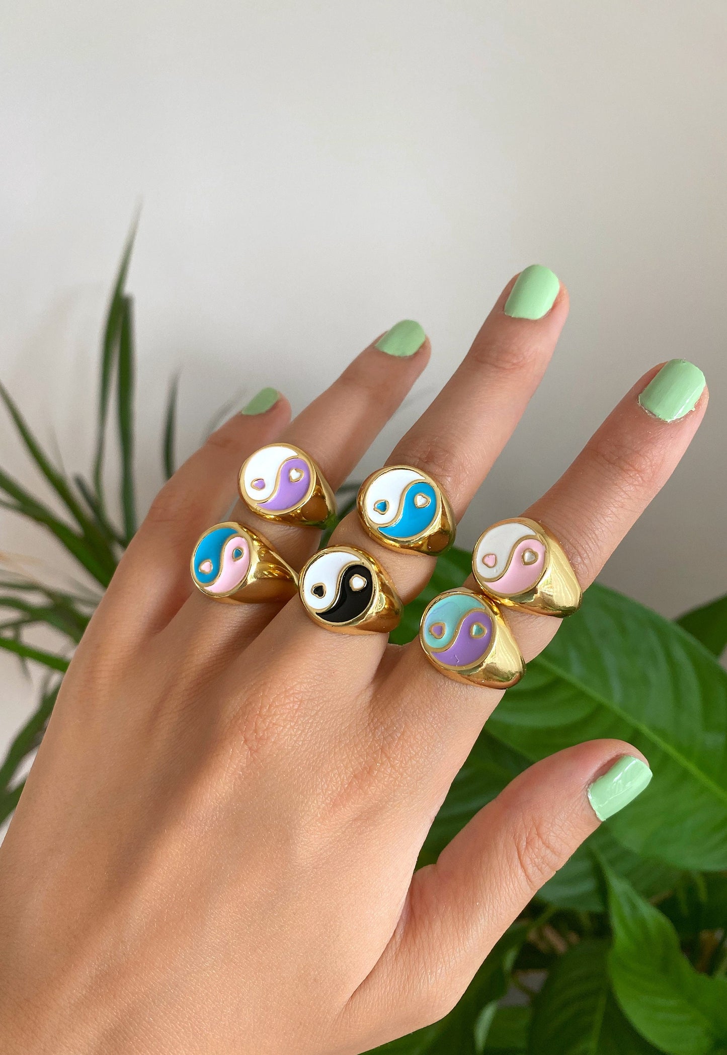 Colorful Yin Yang Chunky Ring • Enamel Signet Ring Taoist