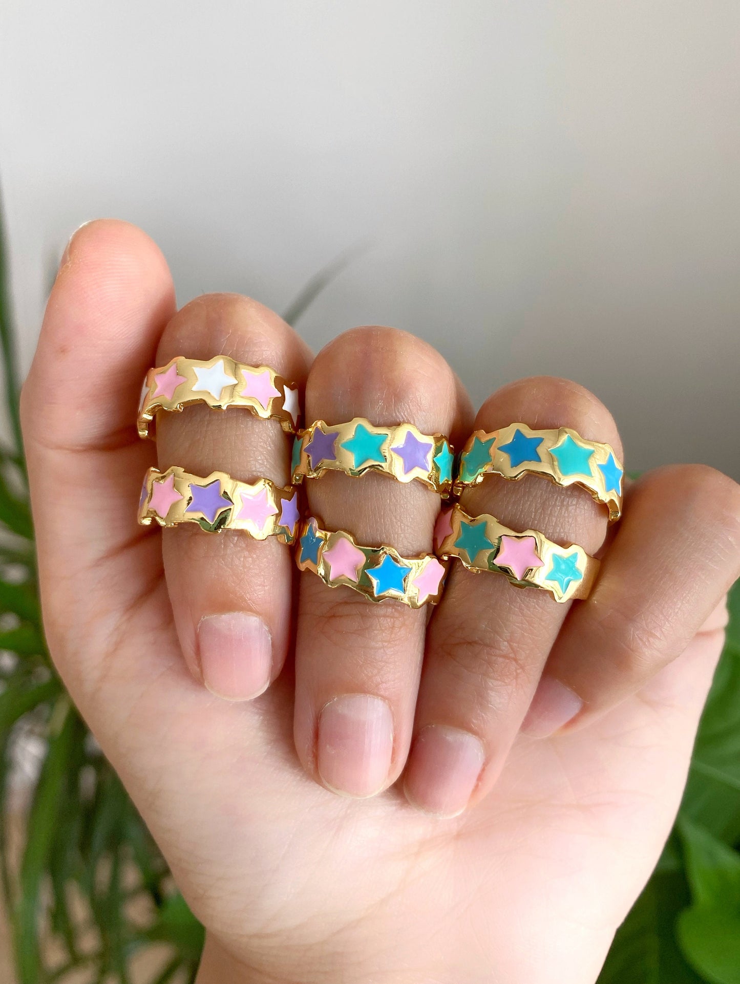 Colorful Enamel Star Ring • Summer Trendy Pink Signet Ring