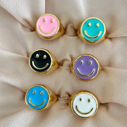 Happy Face Smiley Adjustable Ring • Trendy Summer Beach Emoji Ring