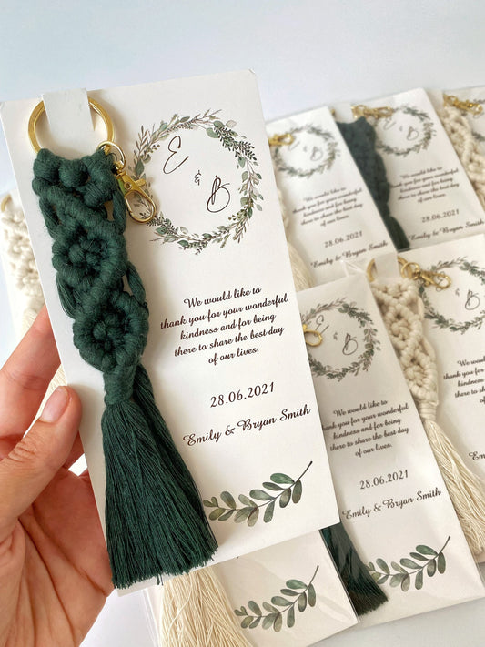 Personalized 1-100 PCS WHOLESALE Macrame Keychain Greeting Card,BULK Wedding Thank You Favour Invitation,Bridal Shower Mementos, Guest Gifts