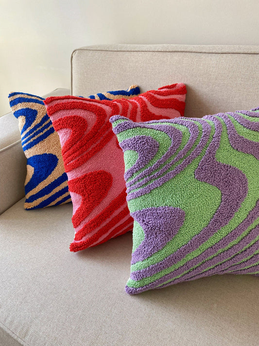 Hand Tufted Swirly Punch Needle Pillow Cover