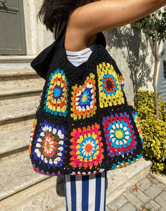 Handmade Large Granny Square Crochet Bag