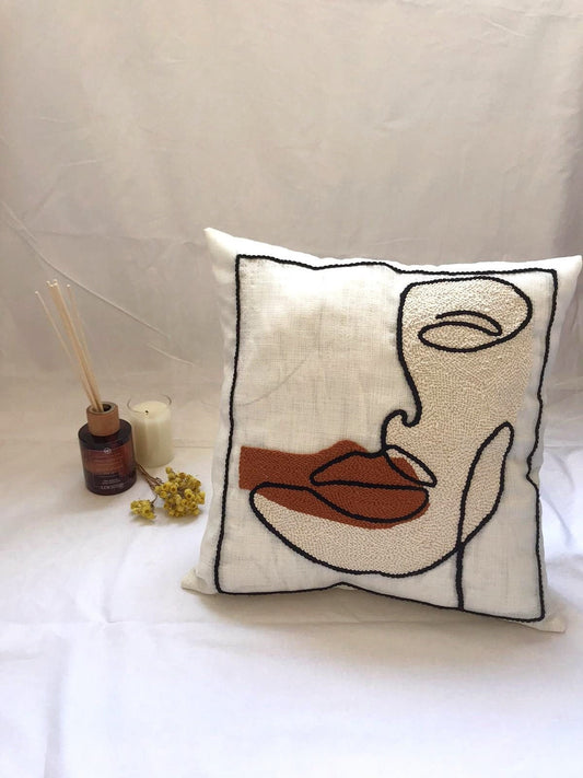 Hand Tufted Punch Needle One Line Art Pillow Cover