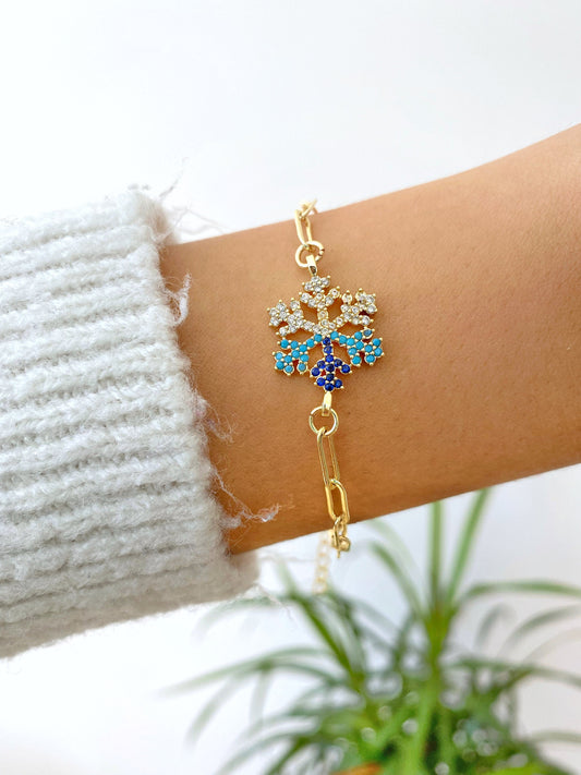 Christmas New Year Snow Flake Chain Bracelet • Cute Crystal Jewelry