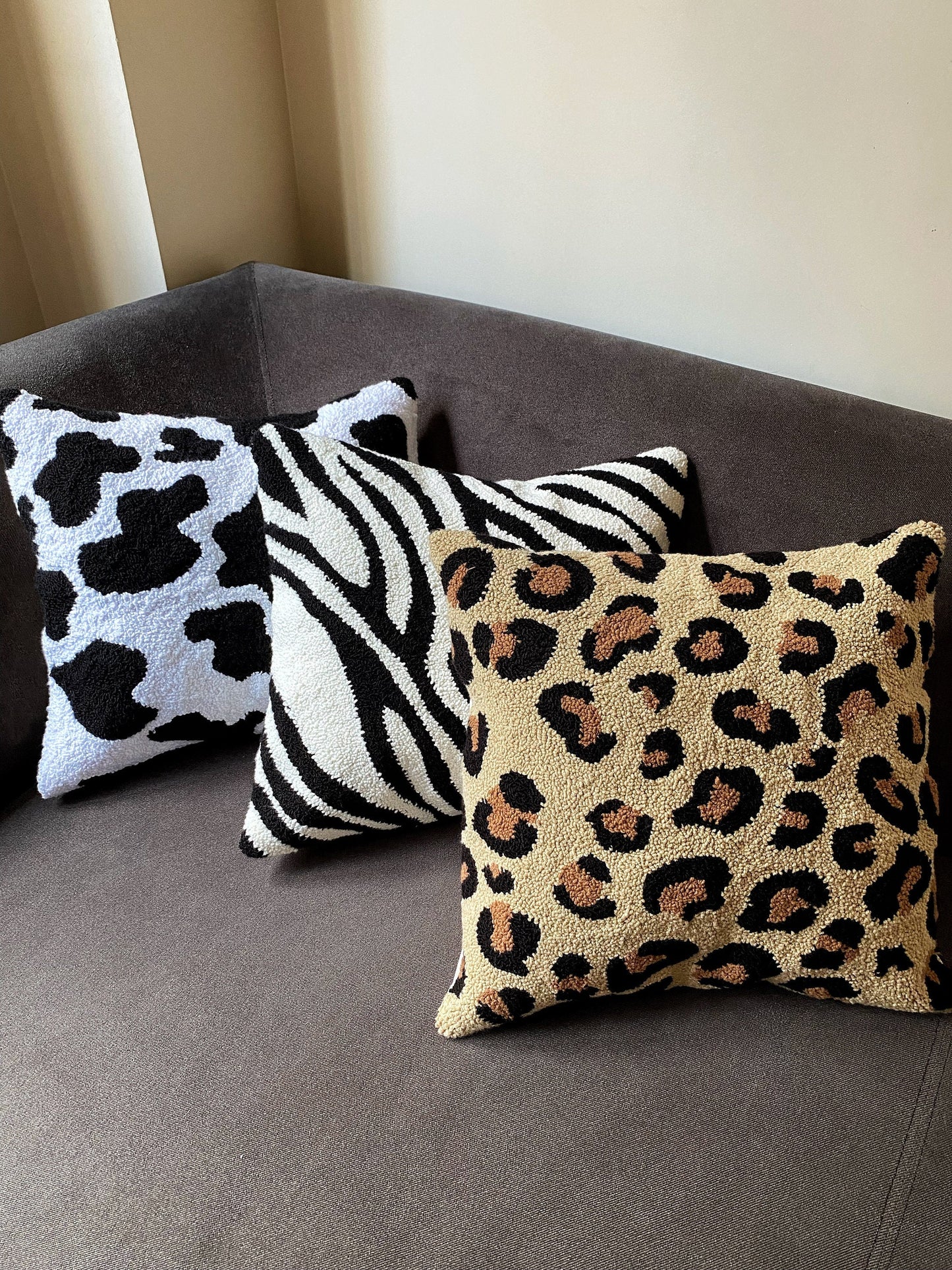 Hand Tufted Animal Print Punch Needle Pillow Covers