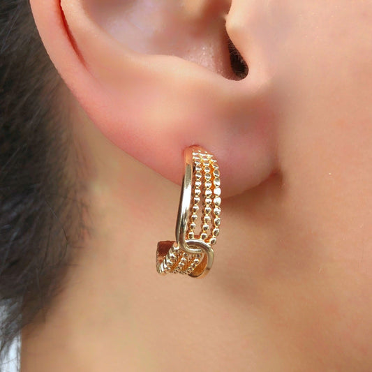 Gold Chunky Four Line Clip Earring • Triple Hoop Stacking Earrings