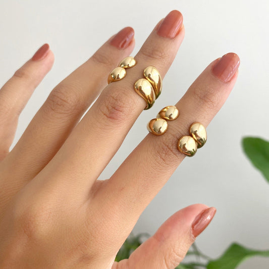 Thick Gold Cuff Ball Ring • Chunky Open Dome Band • Bold Stacking Ring