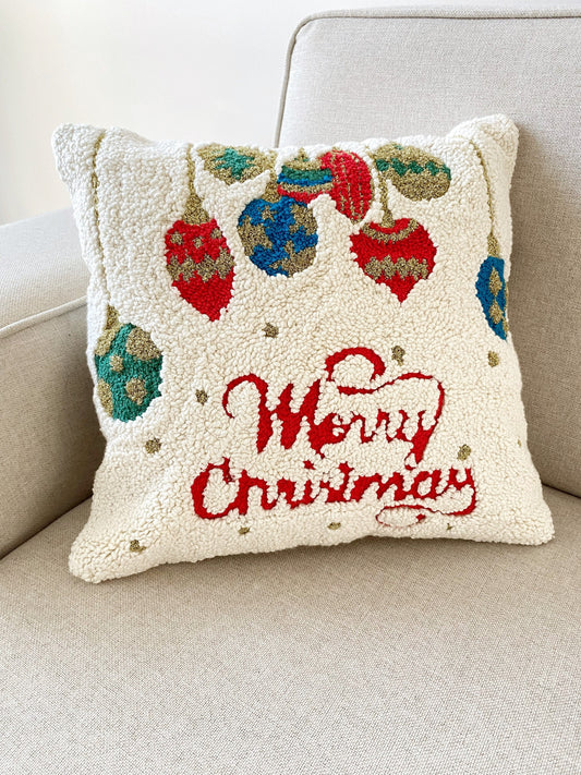 MERRY CHRISTMAS Punch Needle Pillow Case - Tufted Pillow Cover