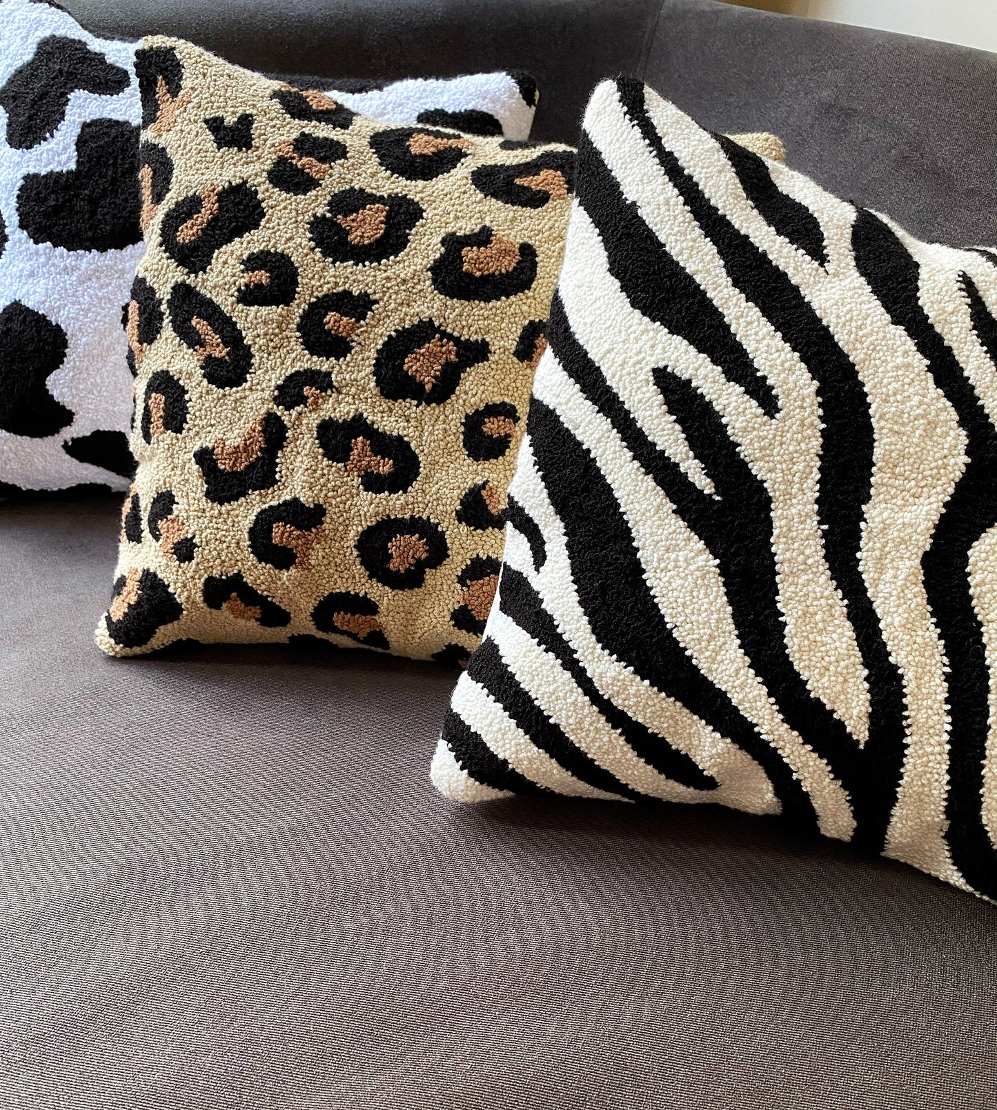 Hand Tufted Animal Print Punch Needle Pillow Covers