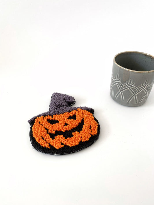 Hand Tufted Halloween Pumpkin Coaster