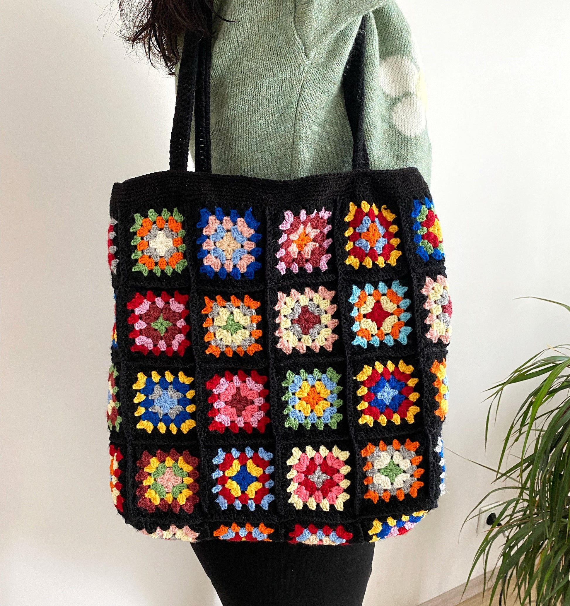 Hand Bag Star Design Crocheted Knit Purse Tote Y2k Aesthetic 