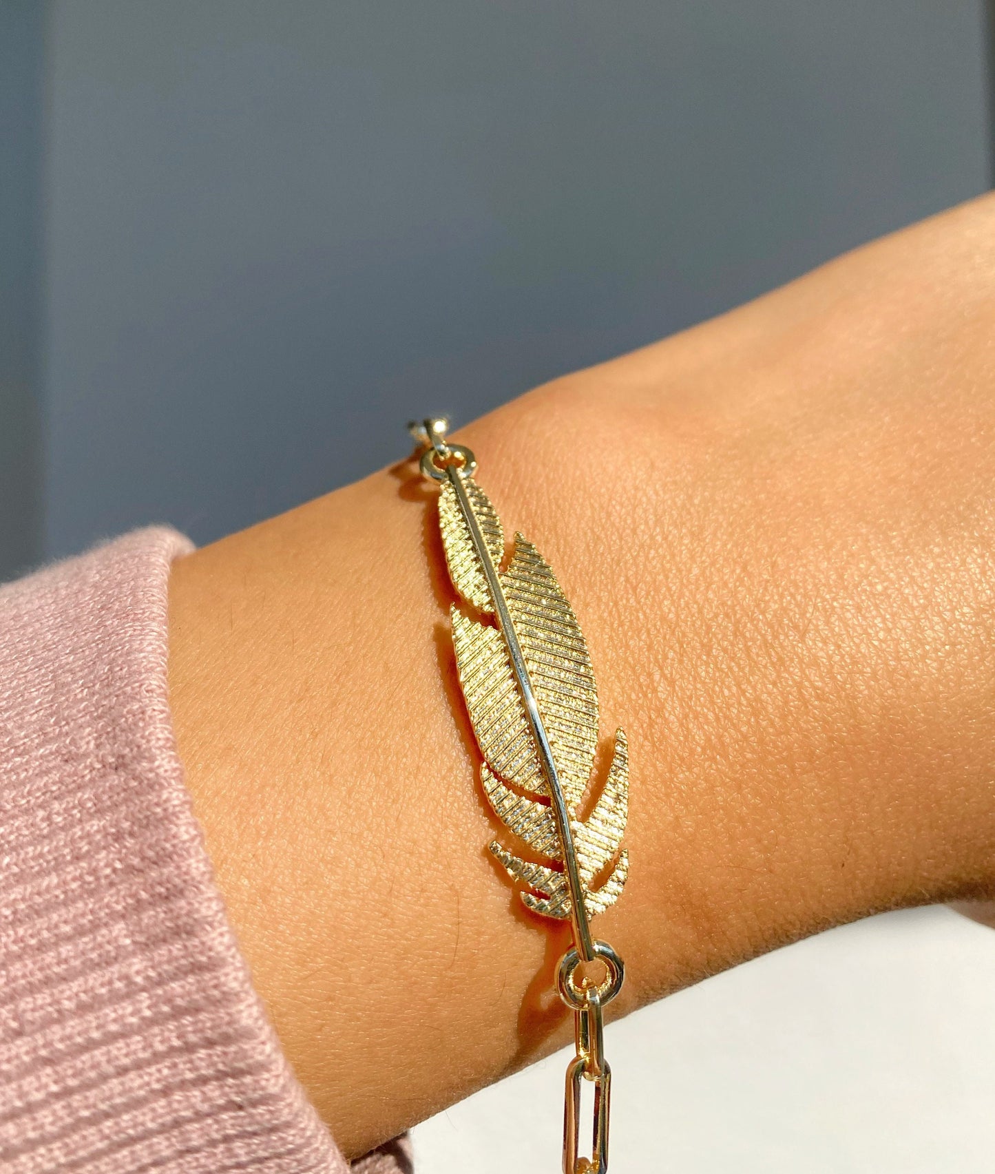 Gold Feather Bracelet • Adjustable WATERPROOF Chain Bracelet