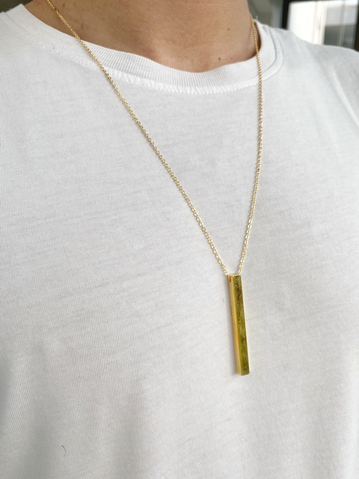 Long Gold Vertical Bar Necklace • Dropping Bar Long Choker • Long Stick Bar Necklace