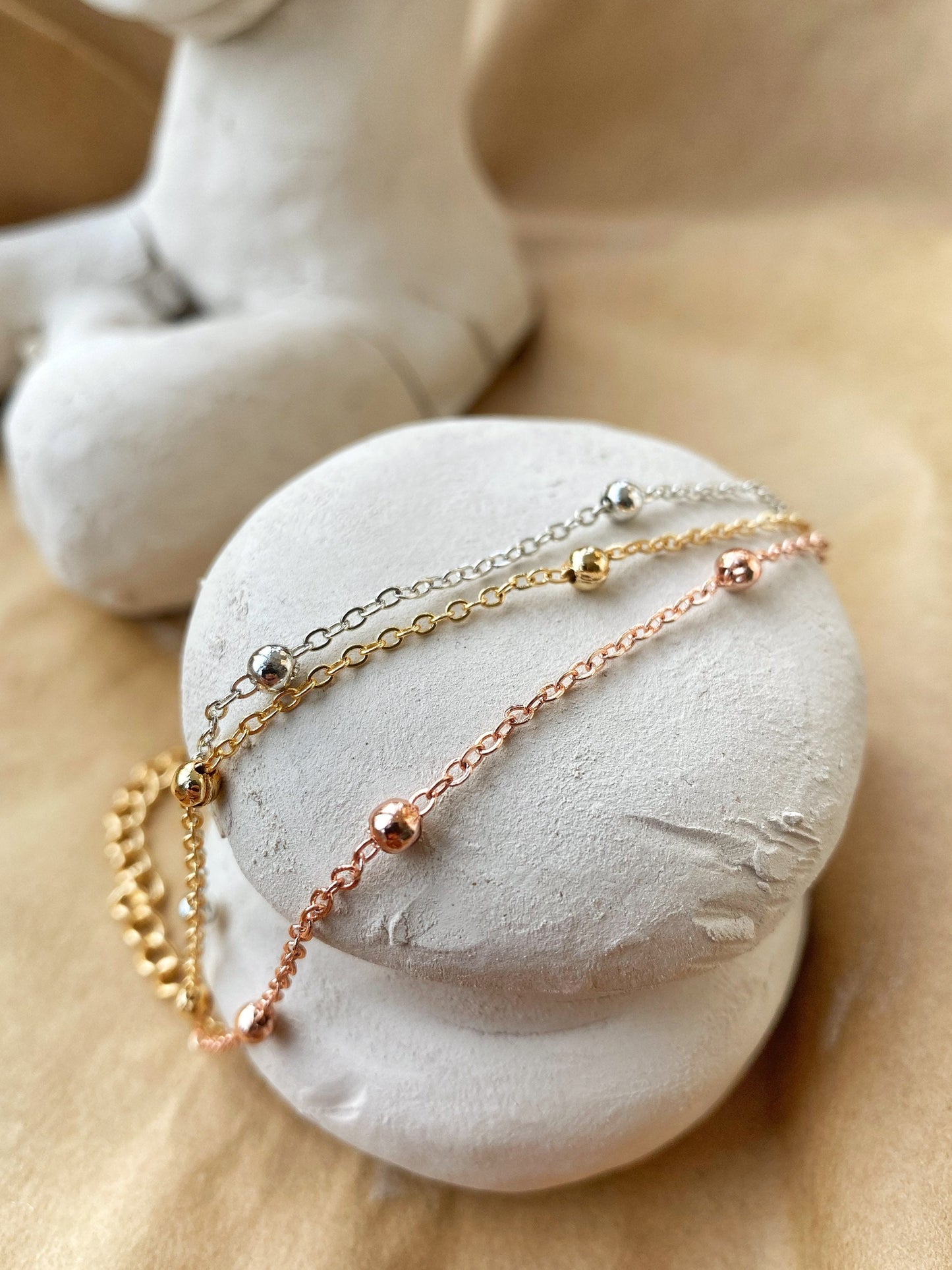 Gold Siver Rose Gold Layering Bracelet • Ball Point Link Chain Bracelet