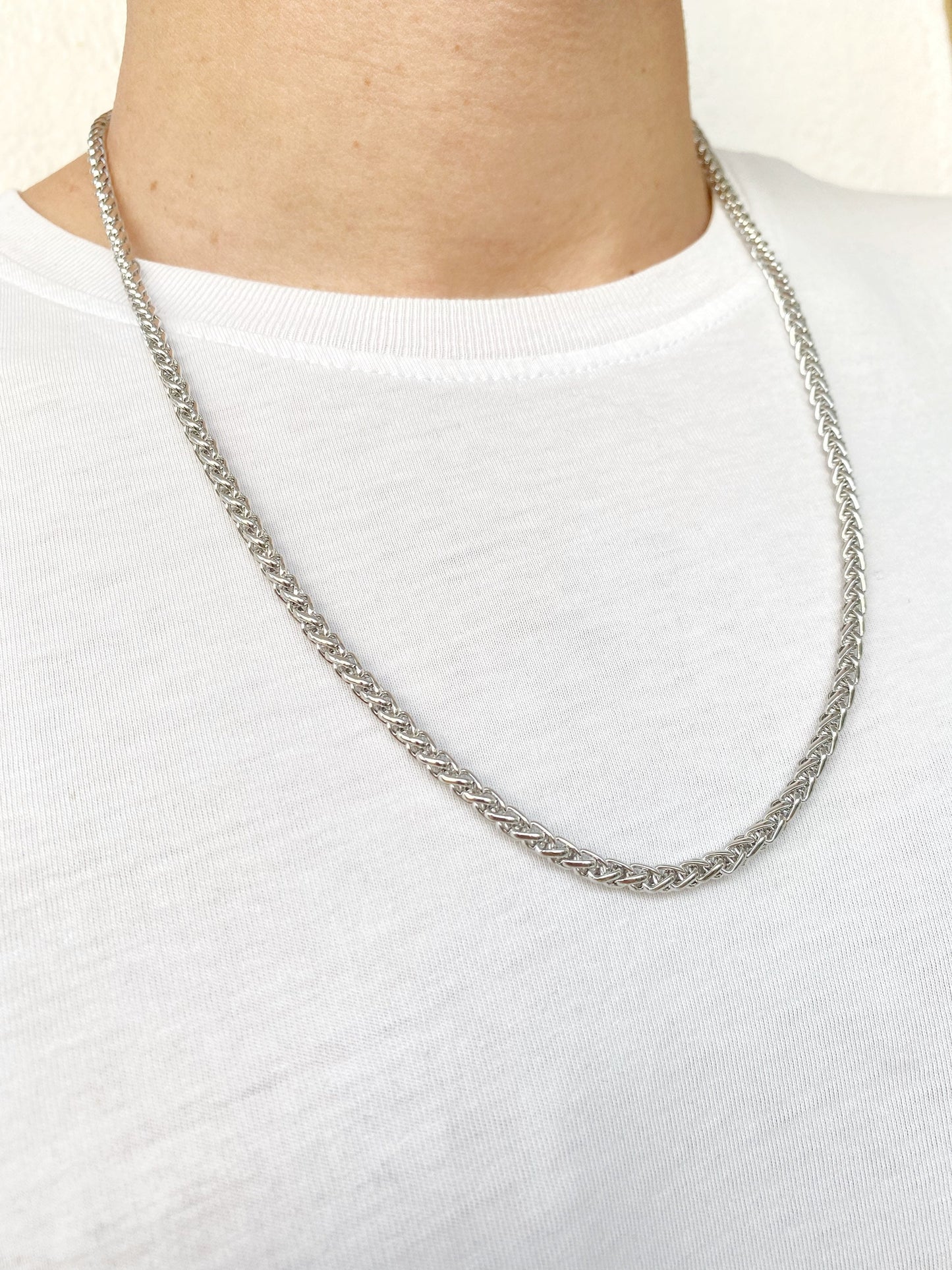 Unisex Silver Curb Rope Chain Necklace • Dangling Twisted Chain