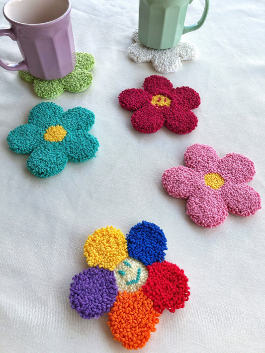 Flower Punch Needle Mug Coasters- Hand Tufted Coasters