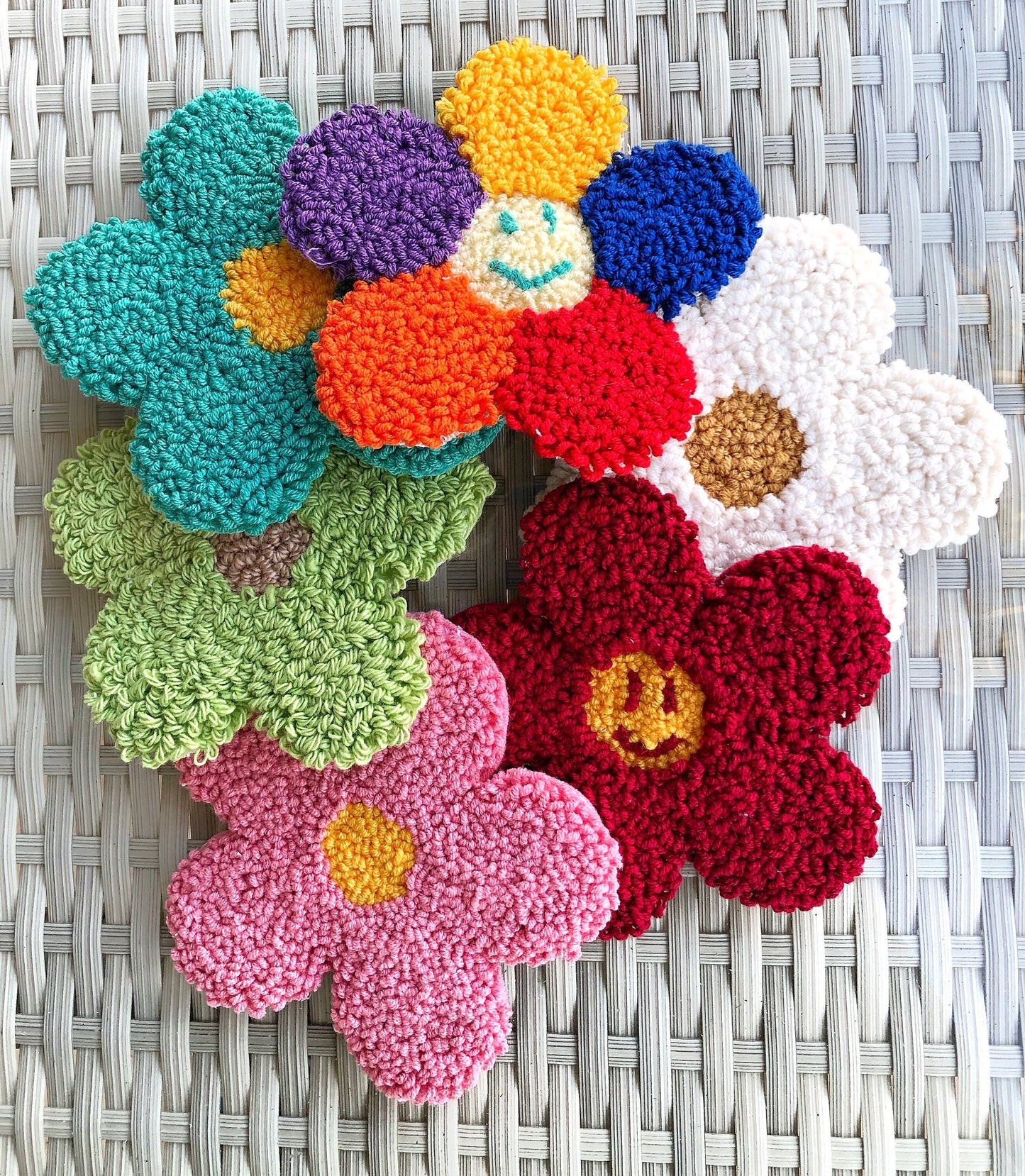 Customizable Hand Tufted Punch Needle Flower Coasters