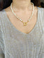 White Pearl Vintage Necklace • Gold Baroque Chain Lock Pearl Strand