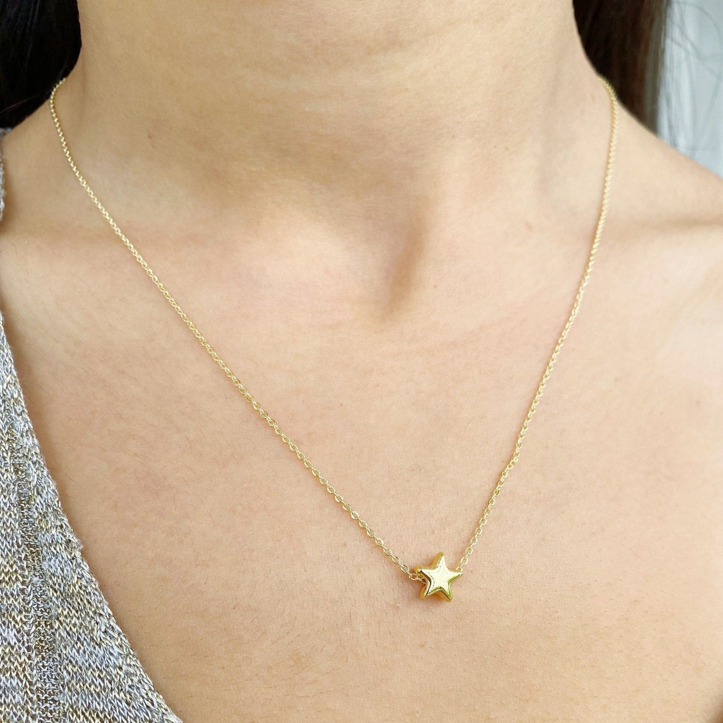 Starm Charm Necklace • Bold Gold Star Charm • Tiny Small Star Layered Choker
