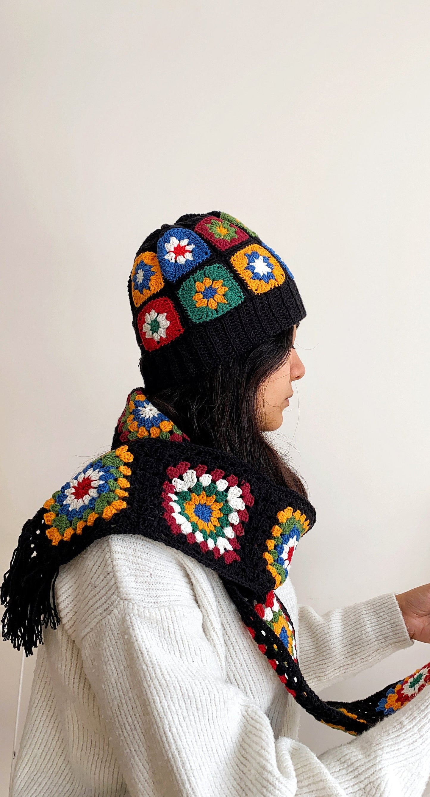 Crochet Granny Square Scarf Hat Set
