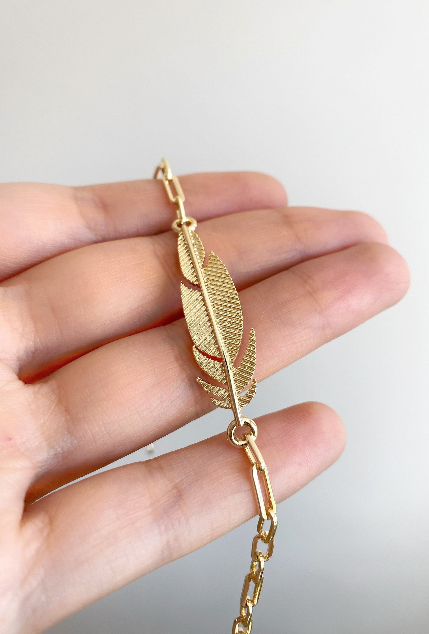 Gold Feather Bracelet • Adjustable WATERPROOF Chain Bracelet