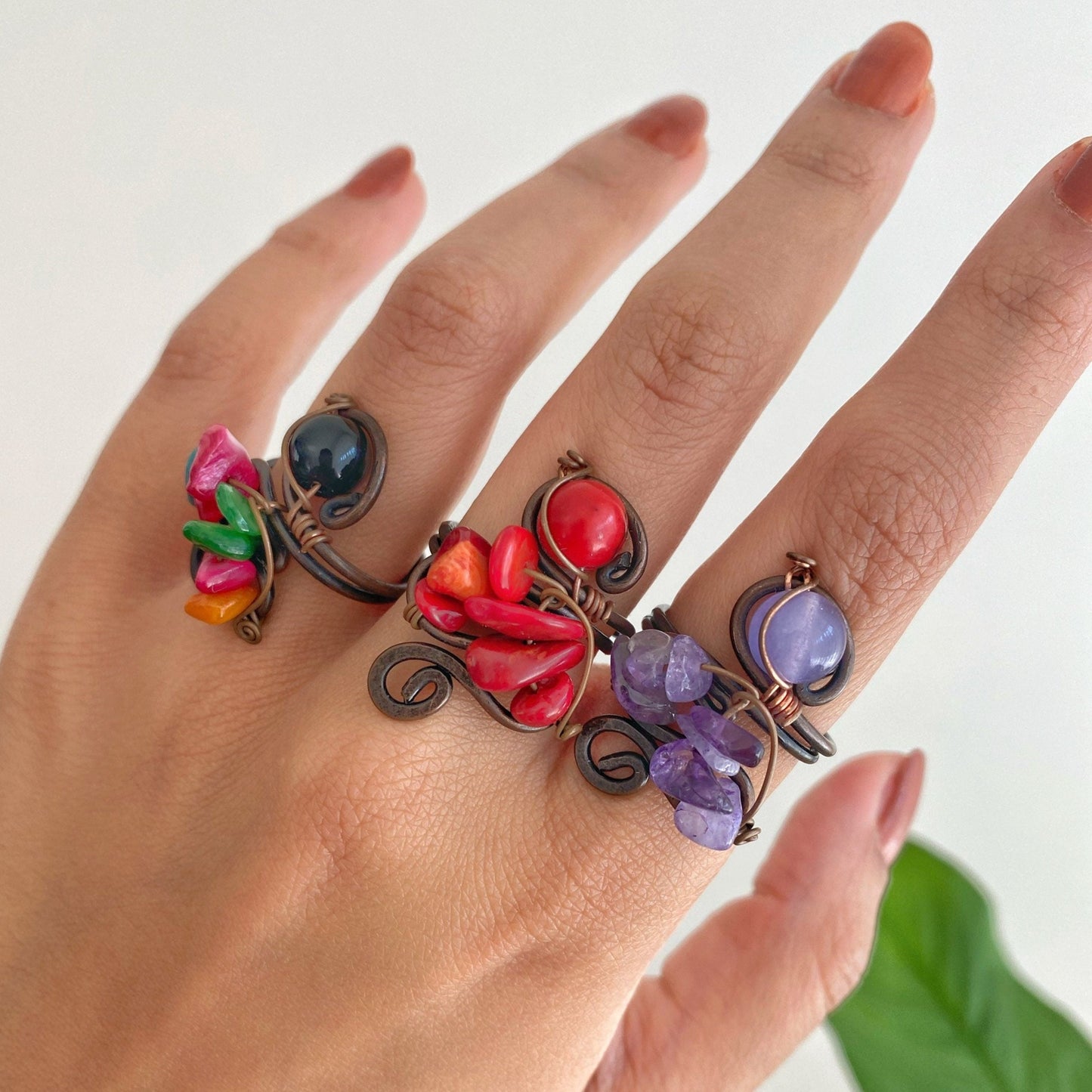 Natural Stones Rings • Amethyst • Rose Quartz • Red Coral • Turquoise