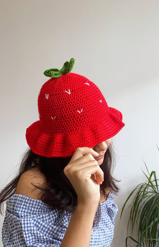 Crochet Strawberry Bucket Hat