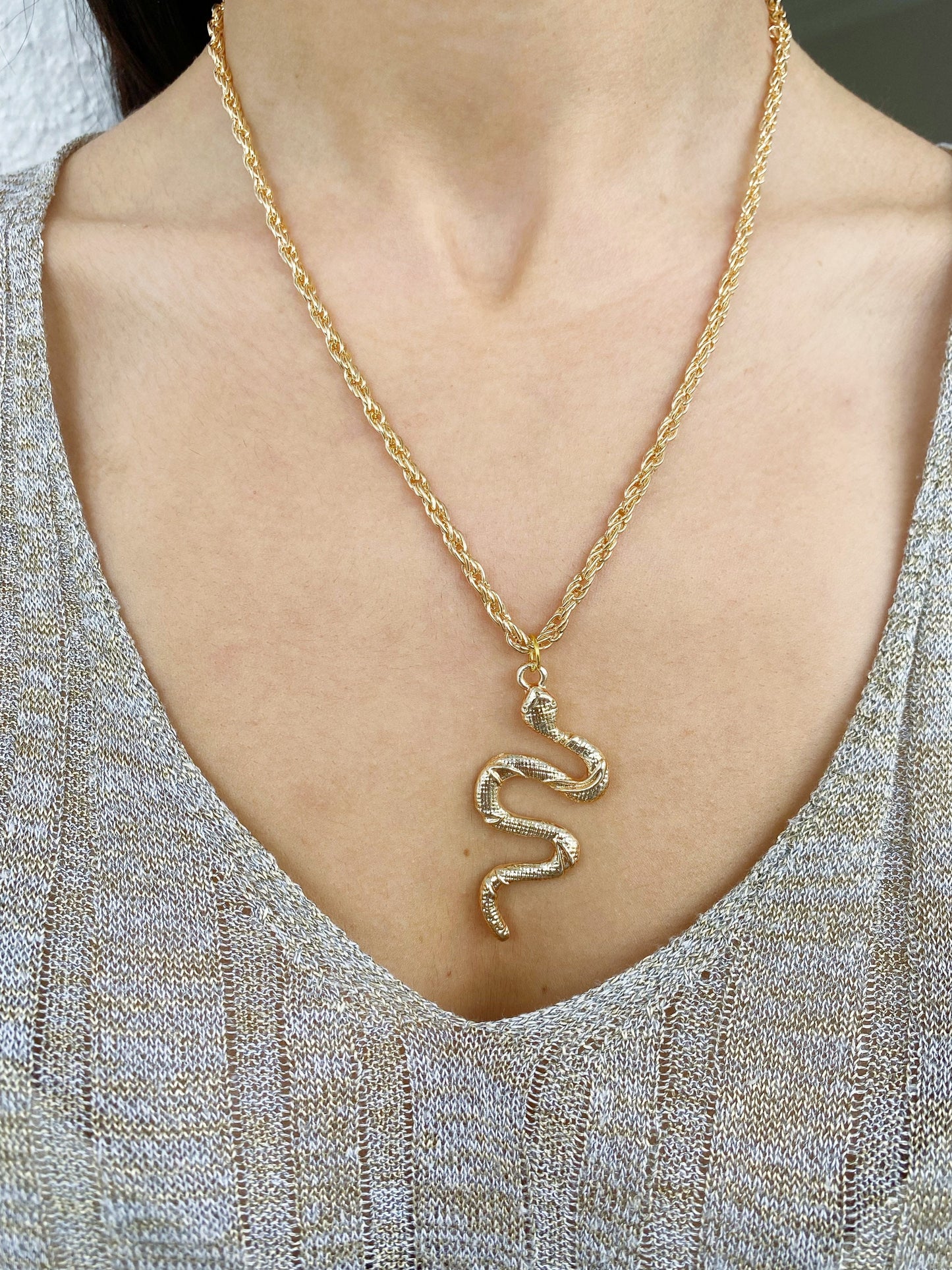 Snake Curb Rope Chain Necklace •  Unisex Dangling Twisted Chain