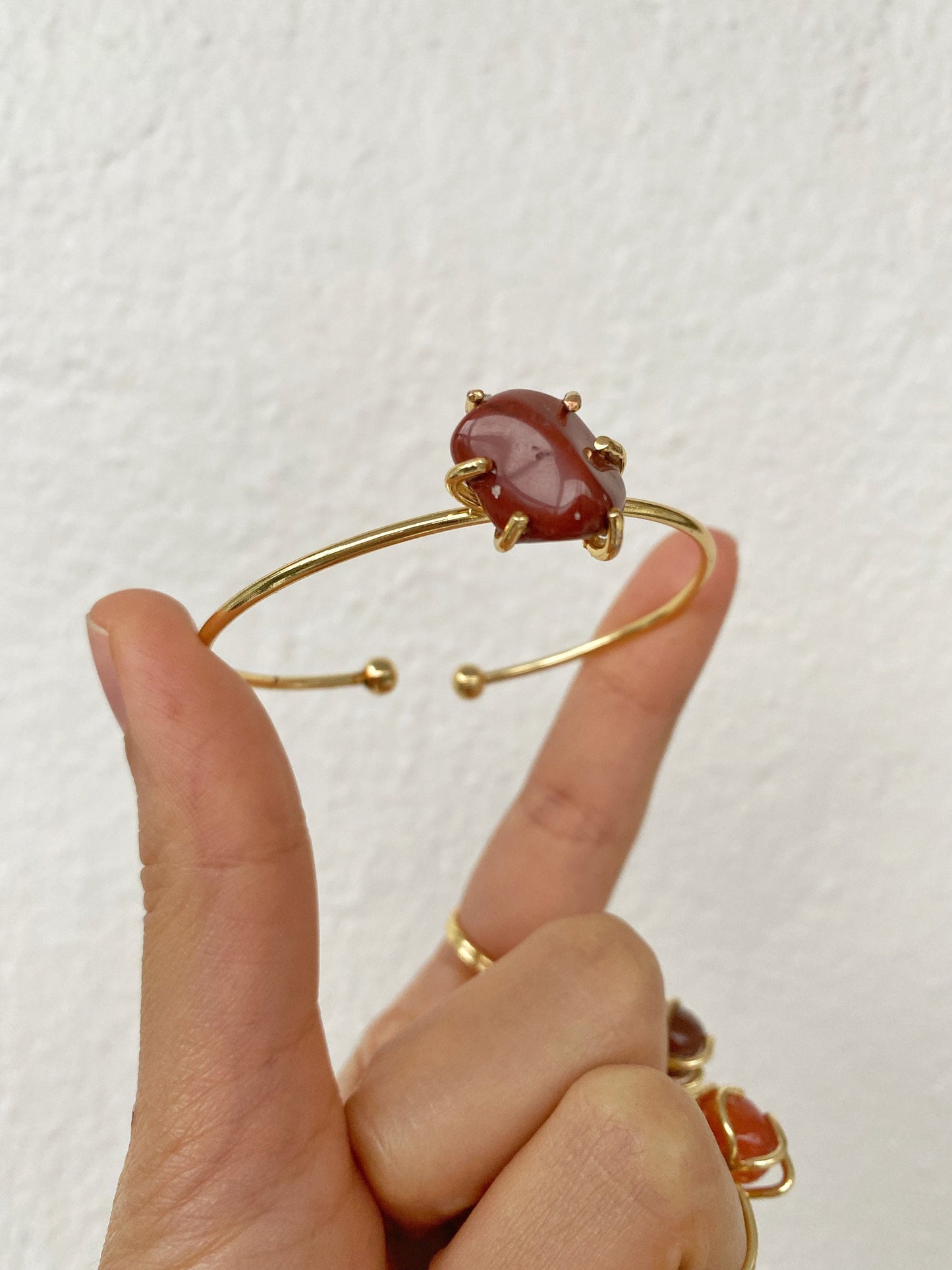 Raw Red Carnelian Gold Ring • Healing Carnelian Cuff • Gold Bracelet Bangle