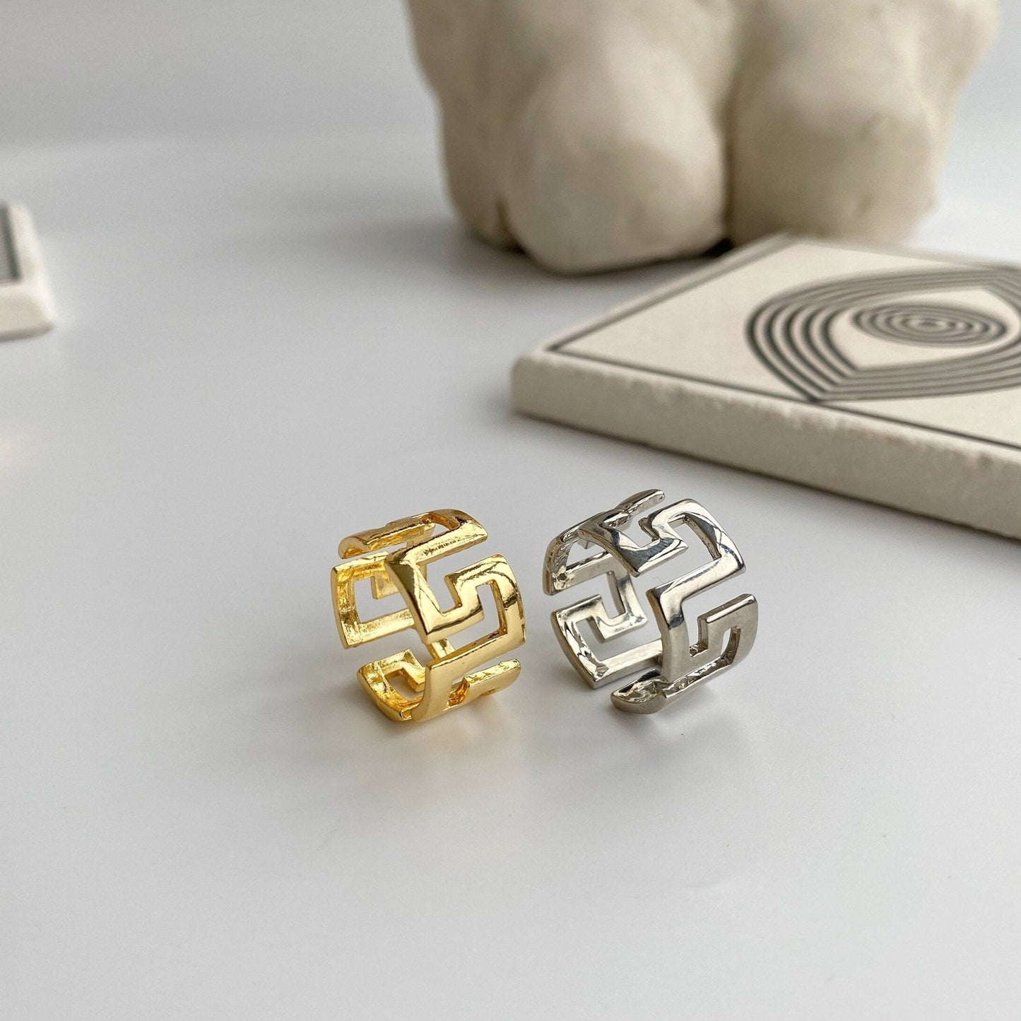 Gold Silver Greek Key Meander Ring • Greek Key Ring Pattern