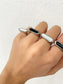 Silver Black White Ring • Rectangular Shiny Signet Ring • Enamel Couple Ring