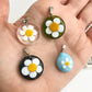 Round Daisy Murano Glass Charms • Black Green Clear Turquoise Daisy